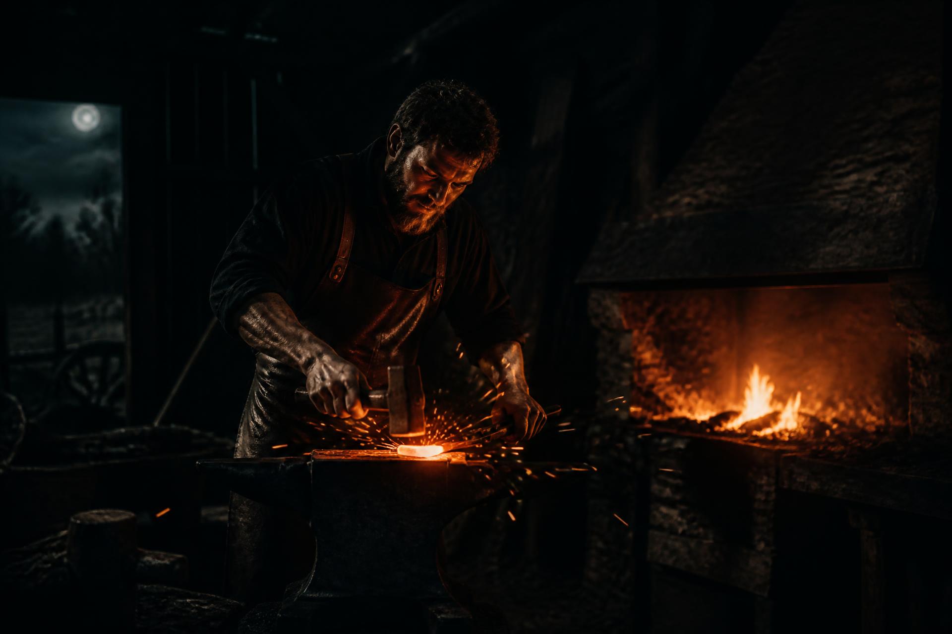 Blacksmith forging steel